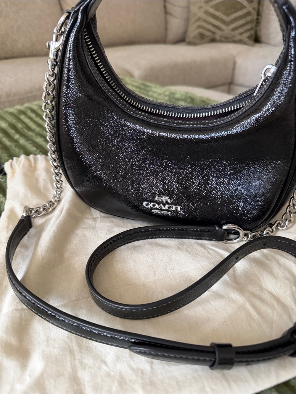 Coach Black Patent Leather Crescent Shoulder Bag - Picture 4 of 7